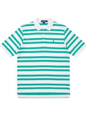 Polo Golf Ralph Lauren Green White Striped Cotton Polo Shirt Size L Classic Fit